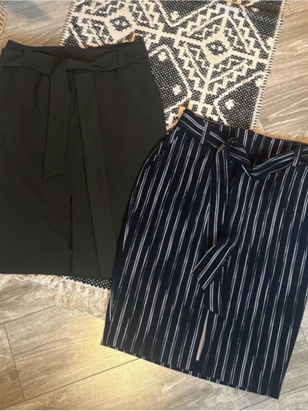 Women’s Black and Navy Pinstripe Tie-Waist Skirts Bundle